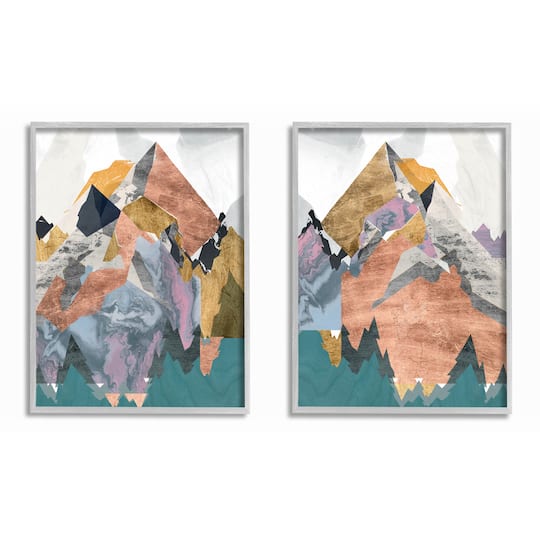 Stupell Industries Foil Collage Abstract Mountain Landscape Framed Wall Art Set